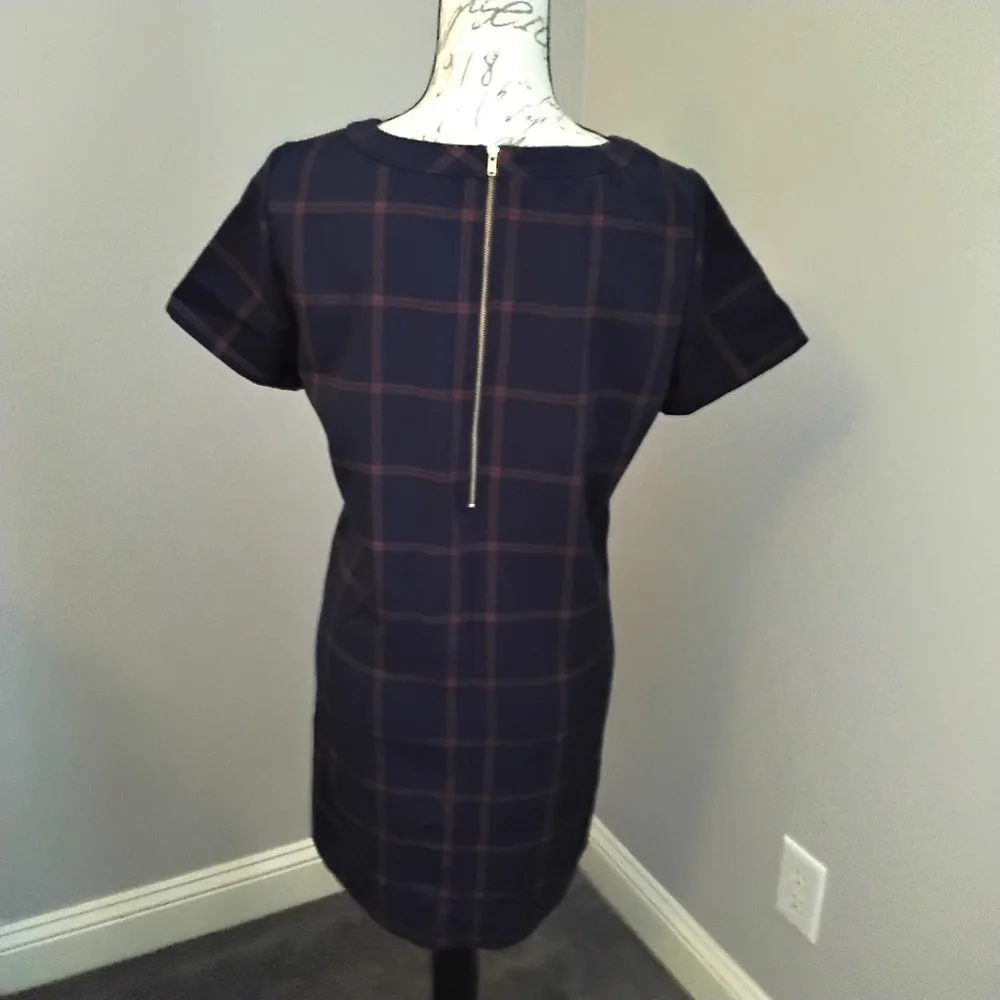 J. Crew Factory Navy Window Pane Shift Dress With Front Pockets - 4 - Picture 4 of 12